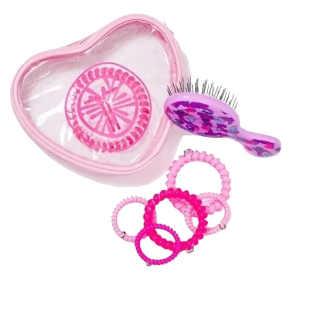 Lilly Pulitzer x Teleties Heart Hair Set Pouch Brush Ties Pink Leopard 012013